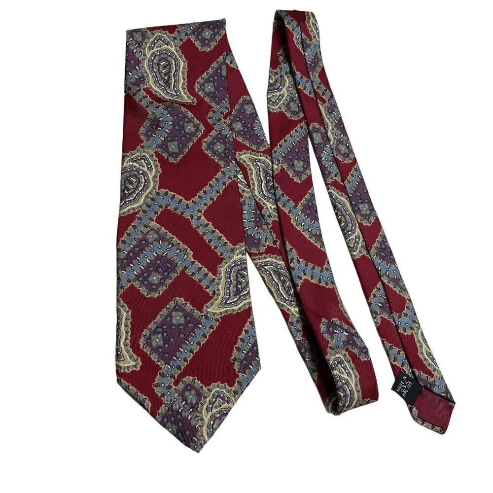 Christian Dior Tie Men's Necktie Silk Maroon Paisley Made in USA